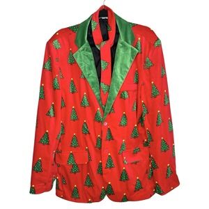 Christmas‎ Velvet Jacket Tie Set Large Holiday Ugly Sweater Party Funny Novelty